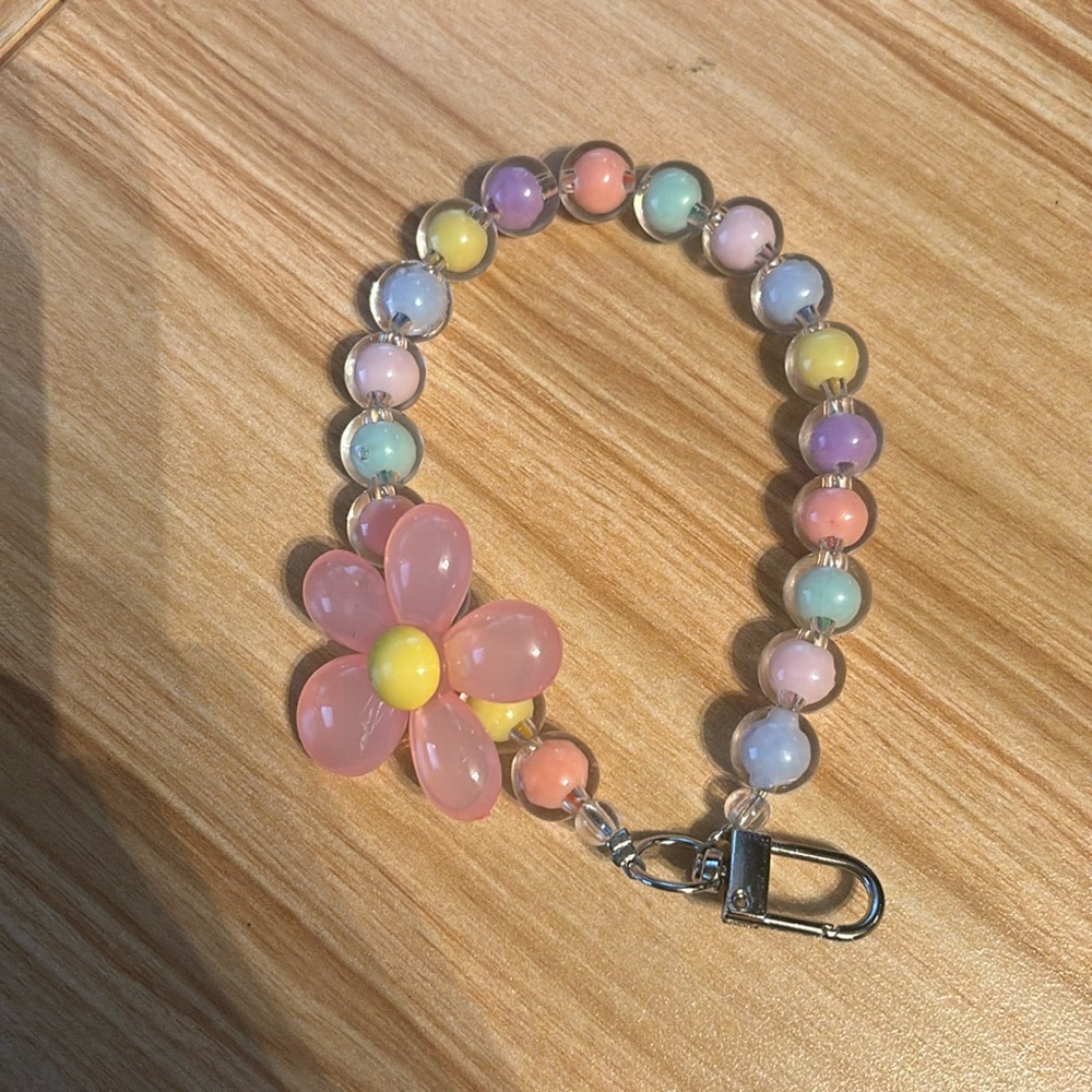 Pink Flower Wristlet Keychain